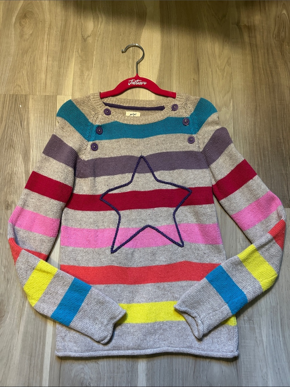 Mini Boden Striped Star Knit Sweater - Multicolor 11-12